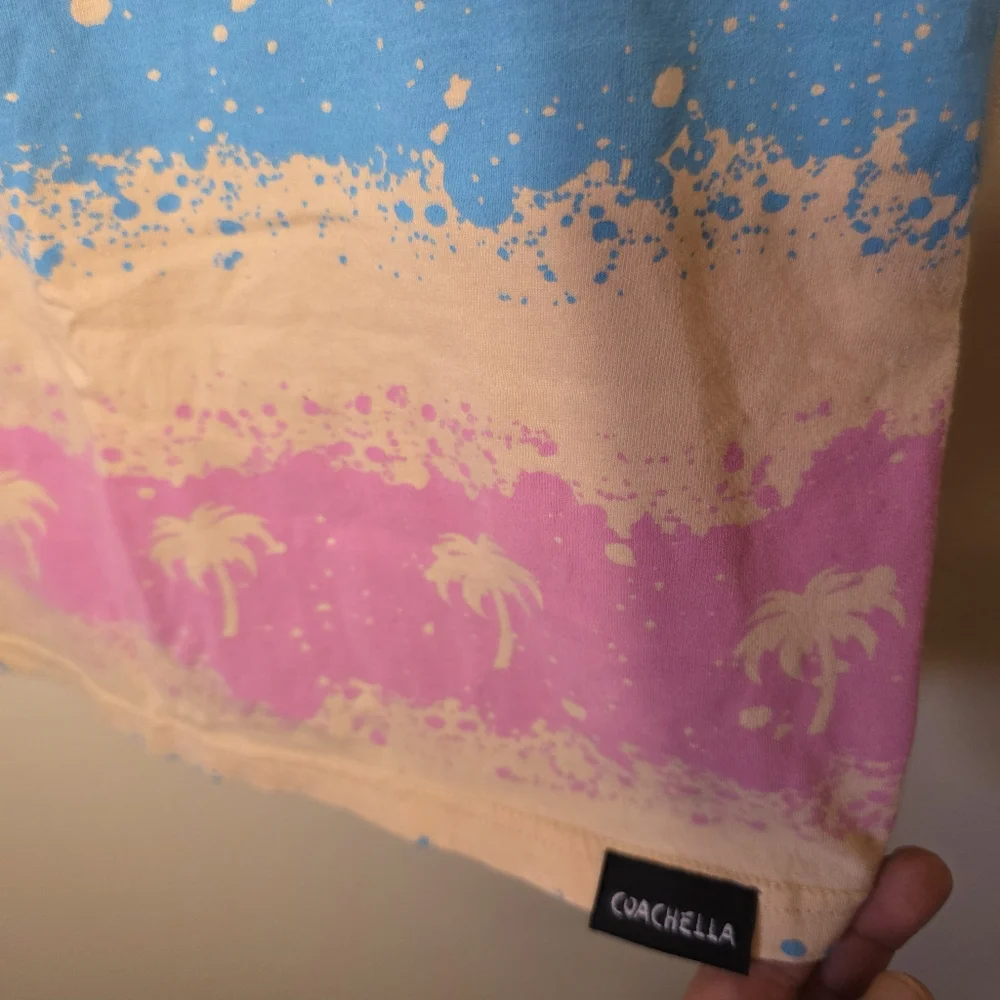 Coachella Pink/Blue/Cream  Palm Tree Graphic Tie Dye Tank Size Large